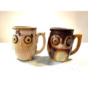 2 Owl Gibson Mugs Whimsical Cottage Core Retro Style Ceramic Hoot Whimsical